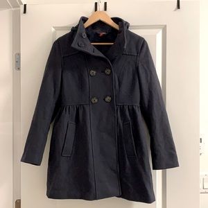Blue hooded pea coat